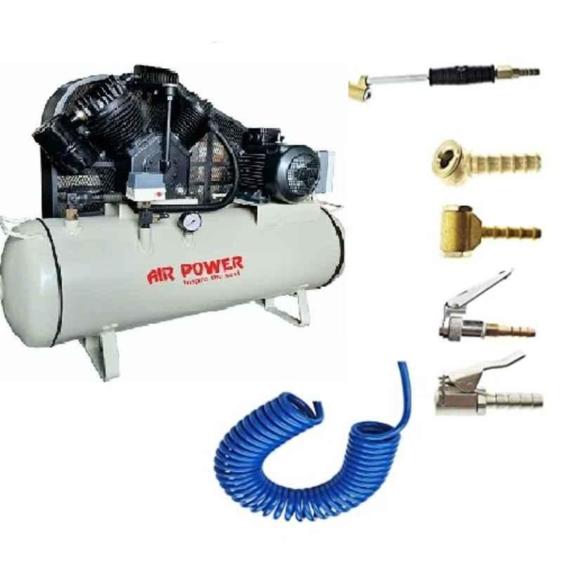 Air Power 1HP 6L Oil Free Air Compressor with 5 Pcs Air Inflators, PU Pipe & Fittings Set, AC6L