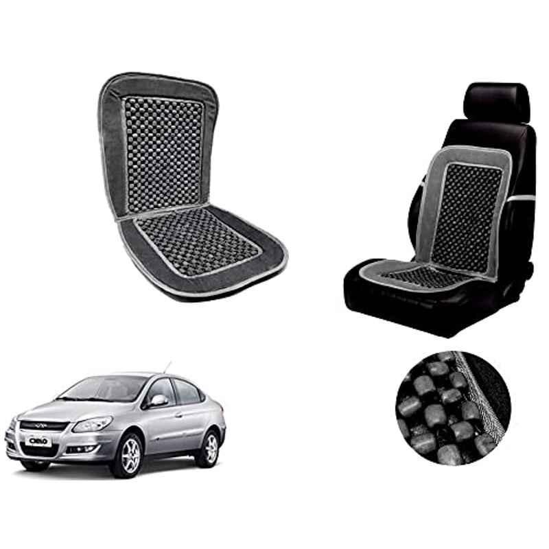 Auto Pearl PU, Velvet & Wooden Beads Grey Rectangular Seat Cushion for Daewoo Cielo