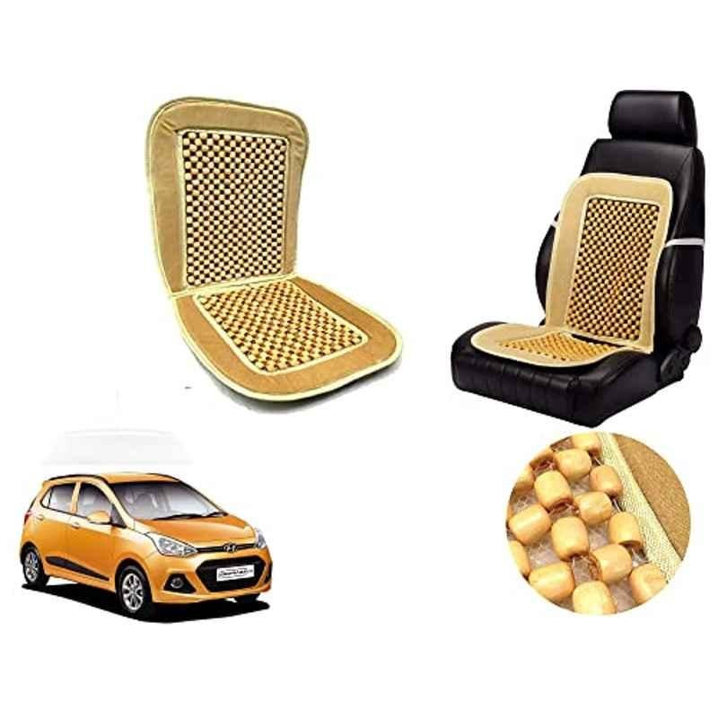Auto Pearl PU, Velvet & Wooden Beads Beige Rectangular Seat Cushion for Hyundai Grand i10