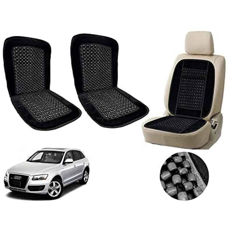 Auto Pearl PU, Velvet & Wooden Beads Black Rectangular Seat Cushion for Audi Q3 (Pack of 2 )