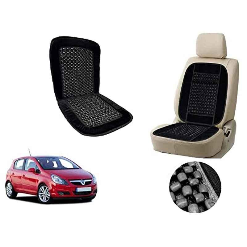 Auto Pearl PU, Velvet & Wooden Beads Black Rectangular Seat Cushion for Opel Corsa