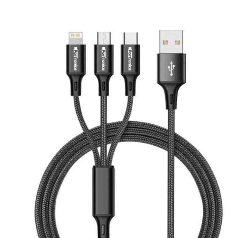 Portronics Konnect-Trio Plus 1.2m Black 3 in 1 Multi Functional Cable, POR 1051