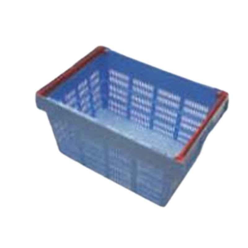 Nilkamal 600x400x320mm HDPE Blue JBC Attached Lid & Bail Arm Crate, BA 64320
