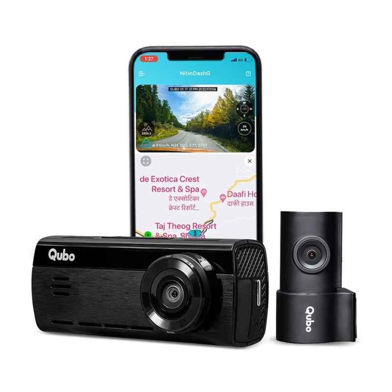 Qubo 2.1MP 4K 2160p UHD Dual Channel Car Dash Camera with ADAS, Wi-Fi, GPS Log & 140 degree Wide Angle