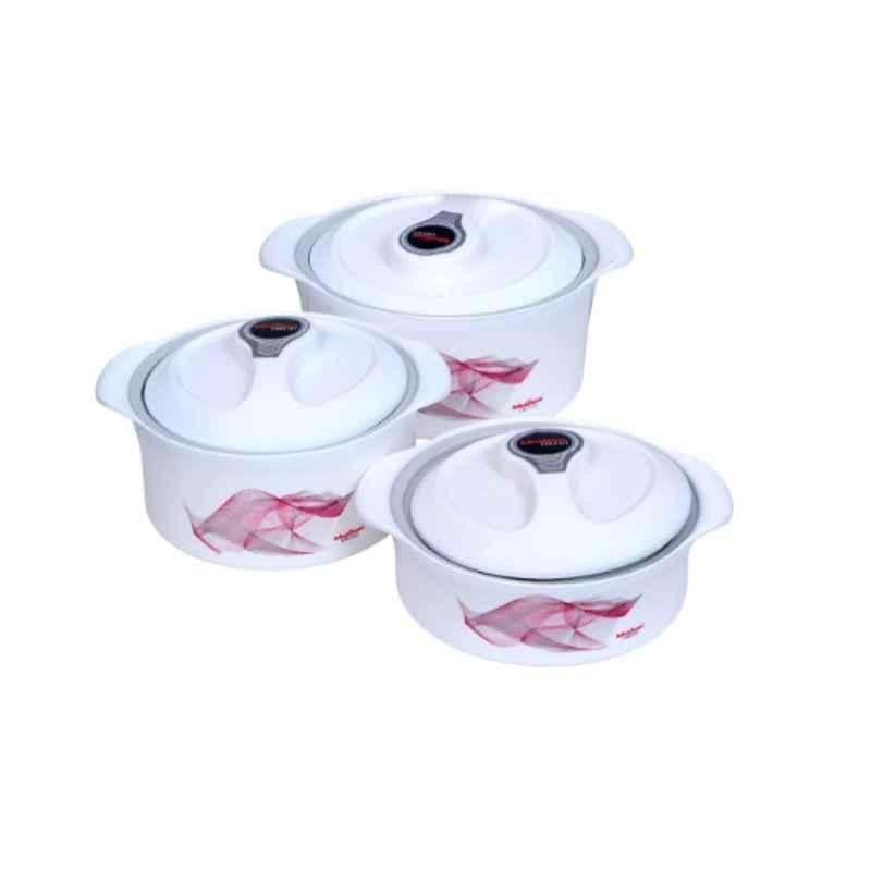 Khaitan Orfin 3 Pcs 1500, 2000 & 3000ml Mellow White Casserole Set