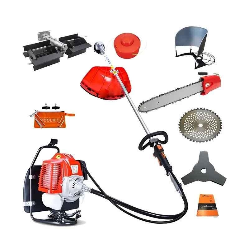 Greenleaf 50CC 4 Stroke Petrol Engine Backpack Brush Cutter with Weeder/Tiller Chainsaw Paddy Guard and Blade Attachments, BP-GX-50TA