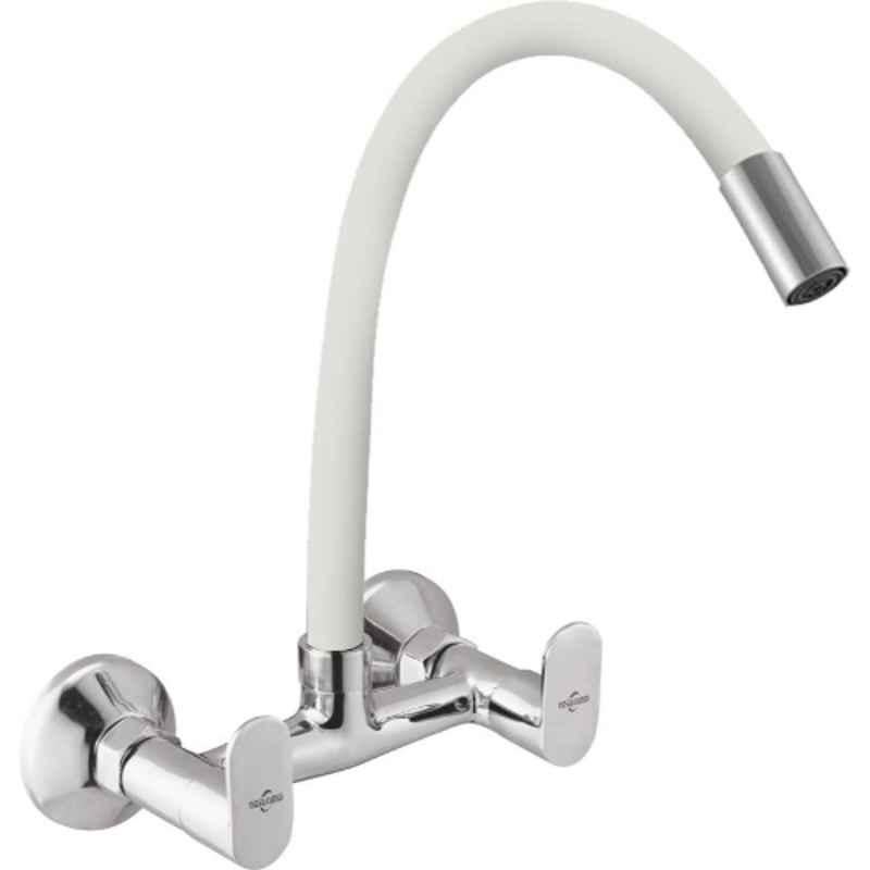 Neelkund Opal Brass White Chrome Finish Flexible Sink Mixer with 360 deg Flexible Swivel Spout
