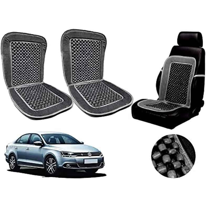 Auto Pearl PU, Velvet & Wooden Beads Grey Rectangular Seat Cushion for Volkswagen Jetta Type-2 (Pack of 2 )