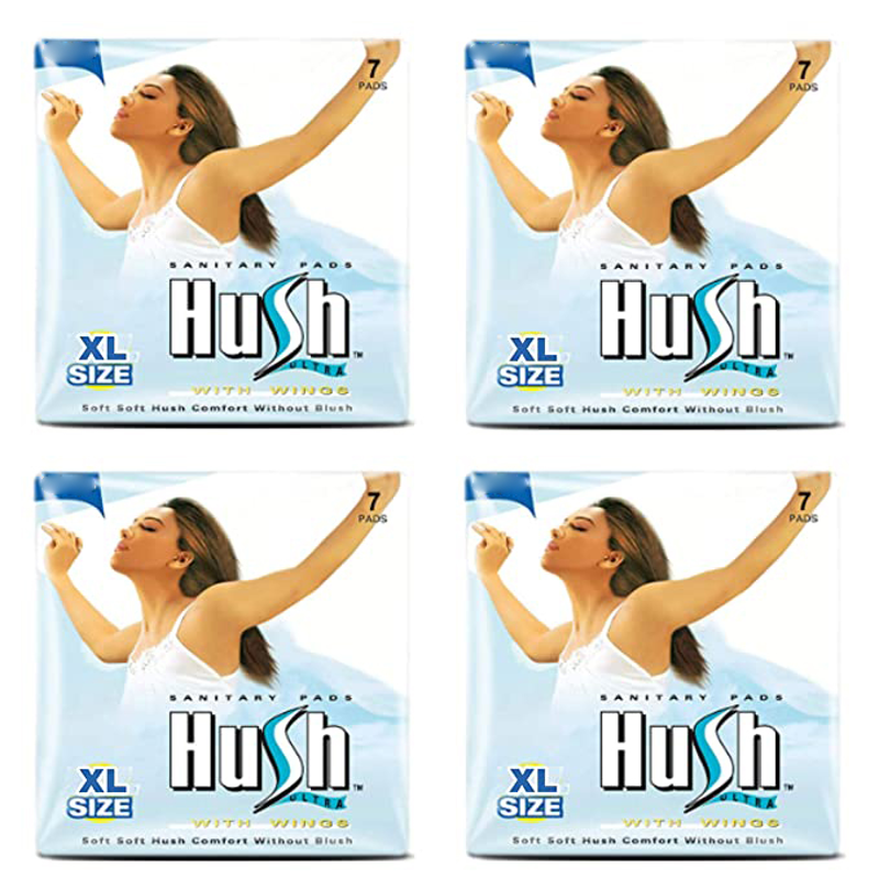 Hush 7 Pcs 280mm Ultra Thin Sanitary Napkins with Wings, E2, Size: XL (Pack of 4)