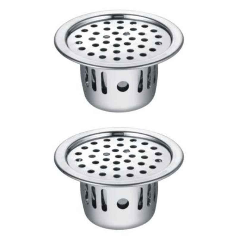 Drizzle 2 Pcs 5 inch Round Stainless Steel Chrome Finish Silver Anti Cockroach Jali Set, A5CTRAP2