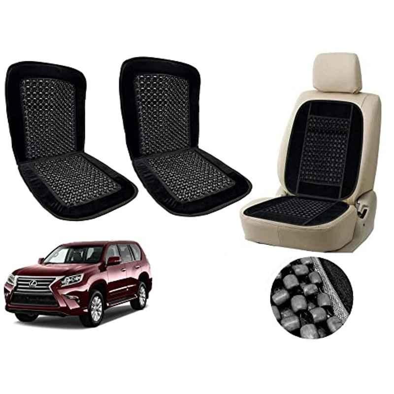 Auto Pearl PU, Velvet & Wooden Beads Black Rectangular Seat Cushion for Lexus GX (Pack of 2 )