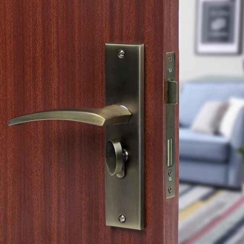 Voltizi Lobos 8 inch Stainless Steel Antique Brass Finish 304 Cylindrical Plate Mortise Door Lock Handle Set with One Side Key