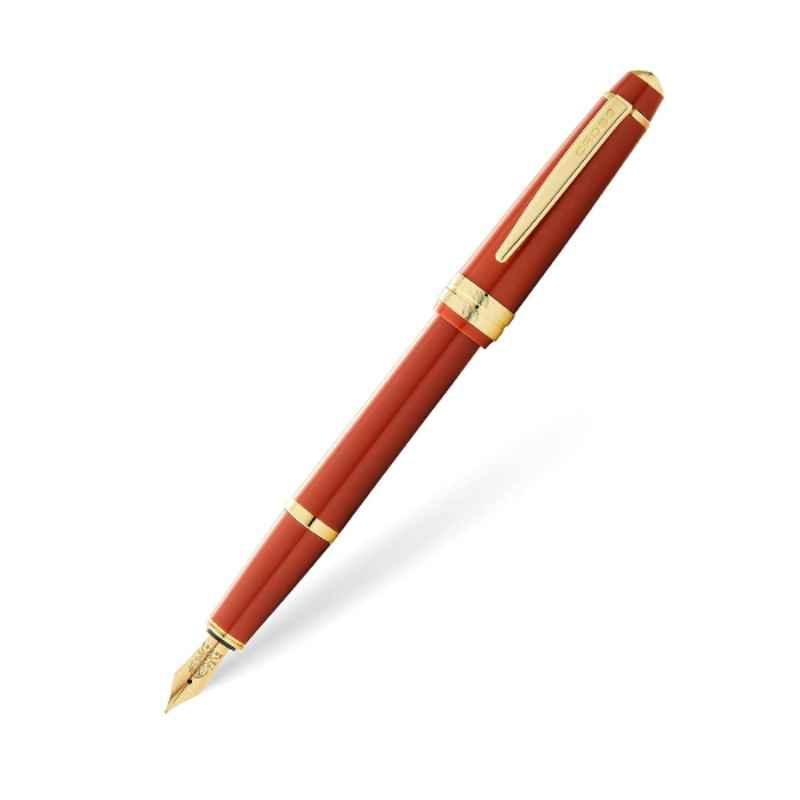 Cross Bailey Black Ink Amber Resin & Gold Tone Finish Fountain Pen with 1 Pc Black Pen Ink Cartridge Set, AT0746-13MF