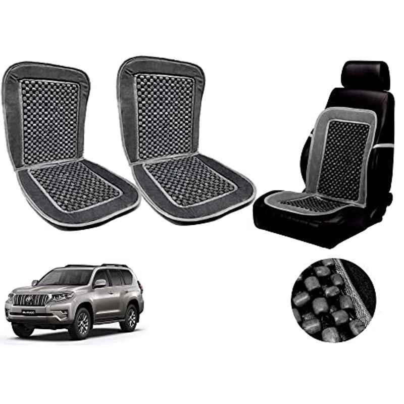 Auto Pearl PU, Velvet & Wooden Beads Grey Rectangular Seat Cushion for Toyota Land Cruiser Prado (Pack of 2 )