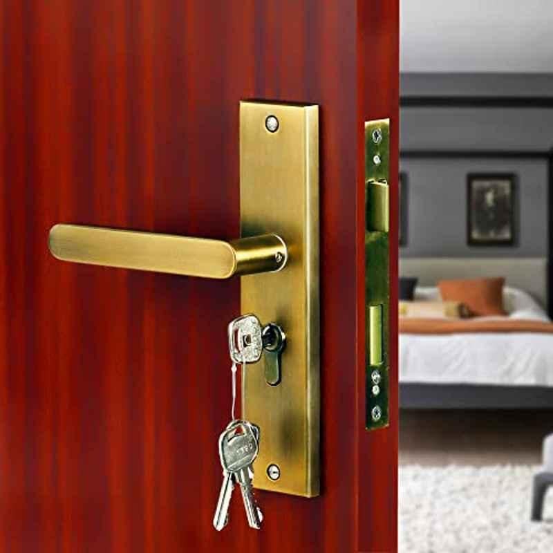 Voltizi 8 inch Stainless Steel Matt Antique Brass Finish Cylindrical Plate Mortise Door Lock Handle Set, MG304