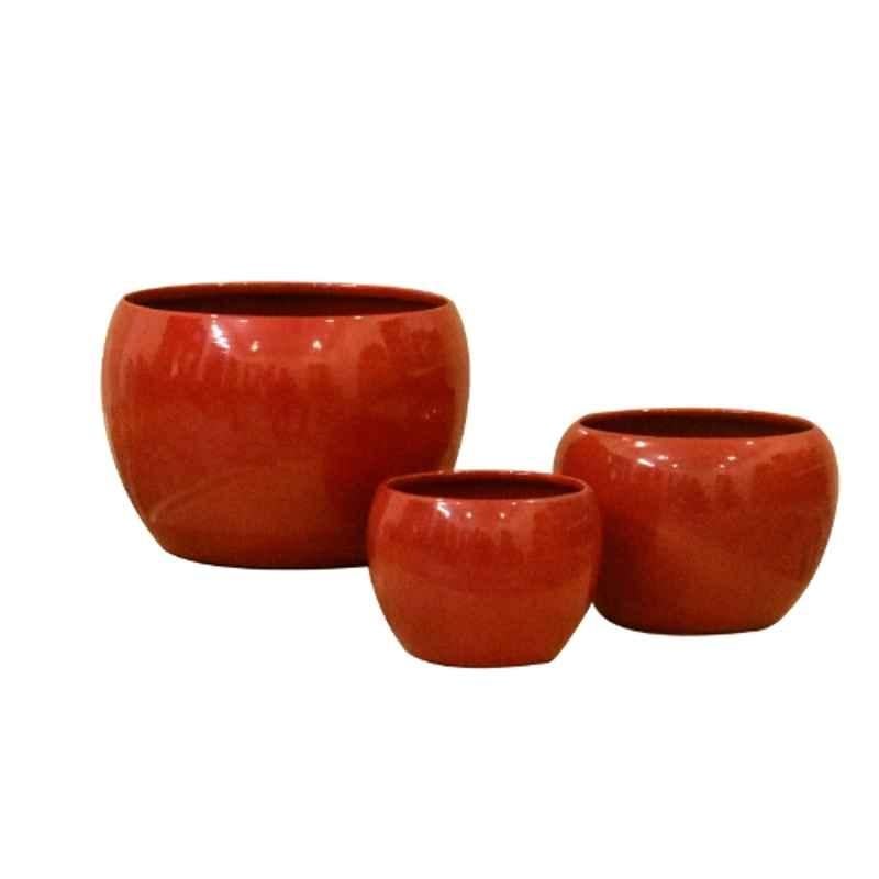 Sone Key Chidiya 3 Pcs Large, xxlarge & Small Size Iron Apple Shape Red Plant Container Set, SOLID1-COMBO-3