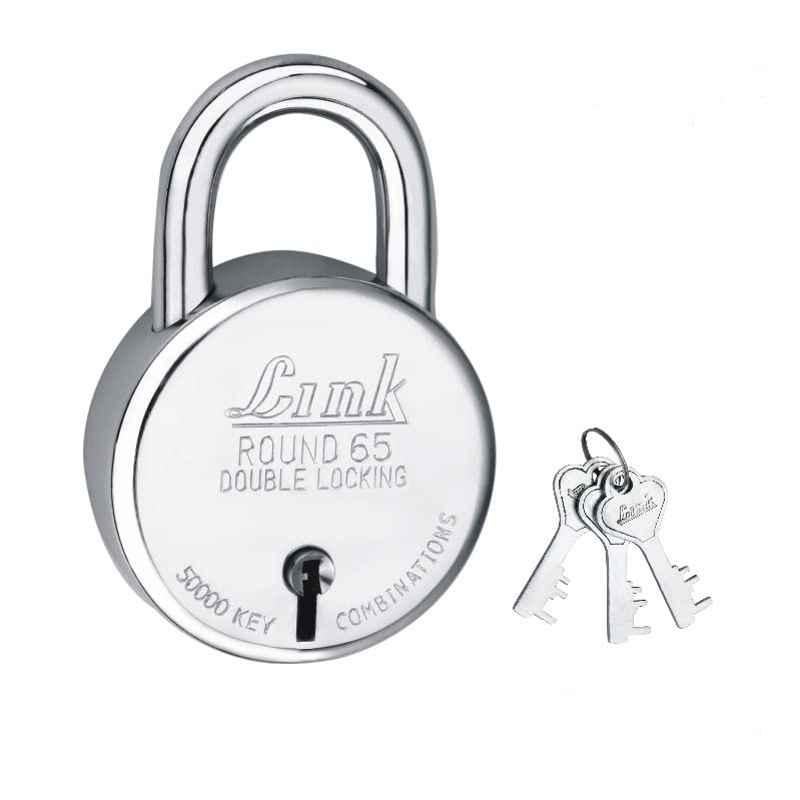Link 65mm Steel Round Double Locking Padlock with Iron Lever & 3 Keys (Pack of 5)