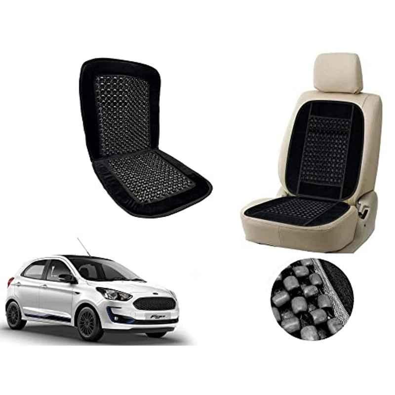 Auto Pearl PU, Velvet & Wooden Beads Black Rectangular Seat Cushion for Ford Figo 2019