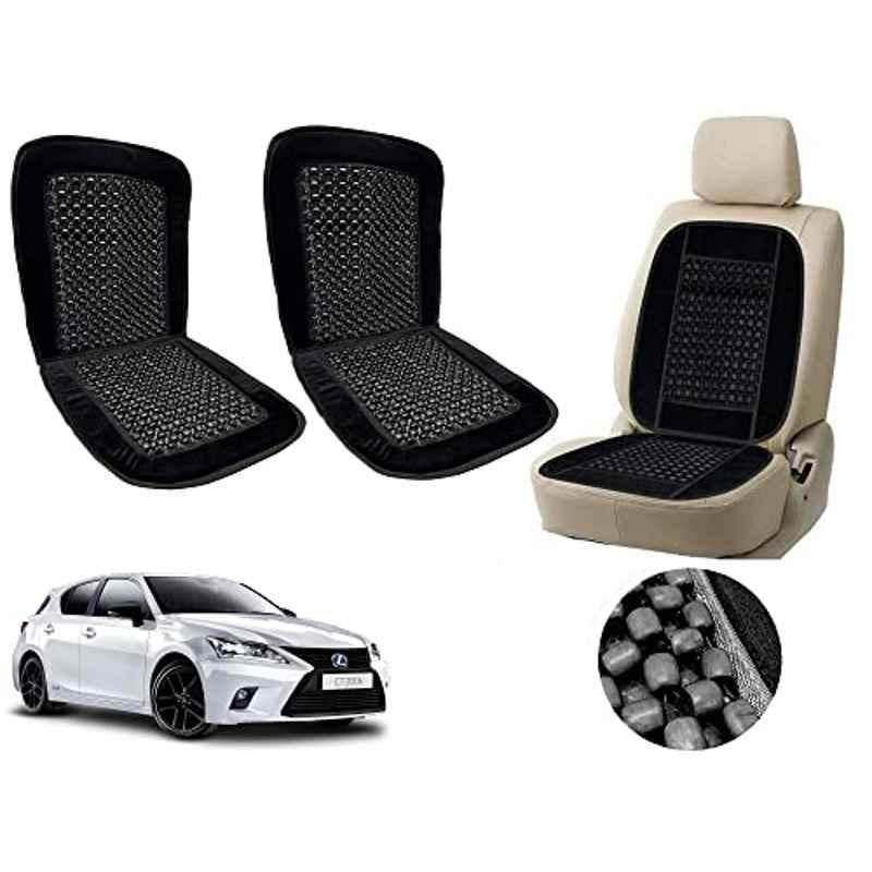 Auto Pearl PU, Velvet & Wooden Beads Black Rectangular Seat Cushion for Lexus CT (Pack of 2 )