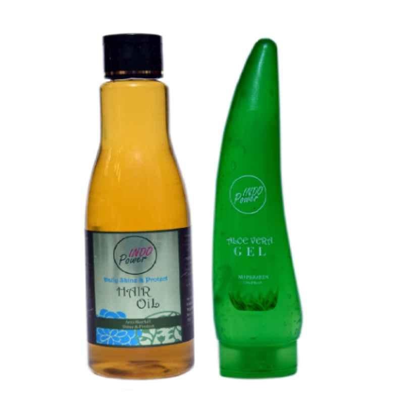 Indopower DD249 200ml Daily Shine & Protect Hair Oil with 150ml Aloe Vera gel Combo Pack