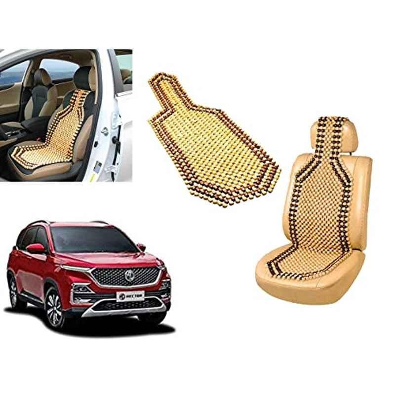 Auto Pearl PU & Wooden Beads Beige Rectangular Seat Cushion for MG Hector