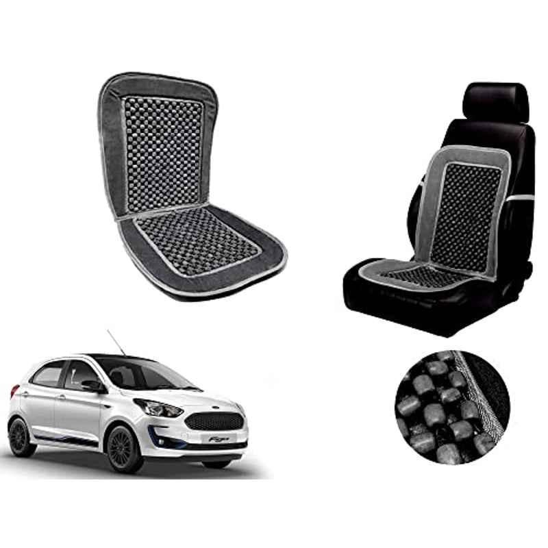 Auto Pearl PU, Velvet & Wooden Beads Grey Rectangular Seat Cushion for Ford Figo 2019