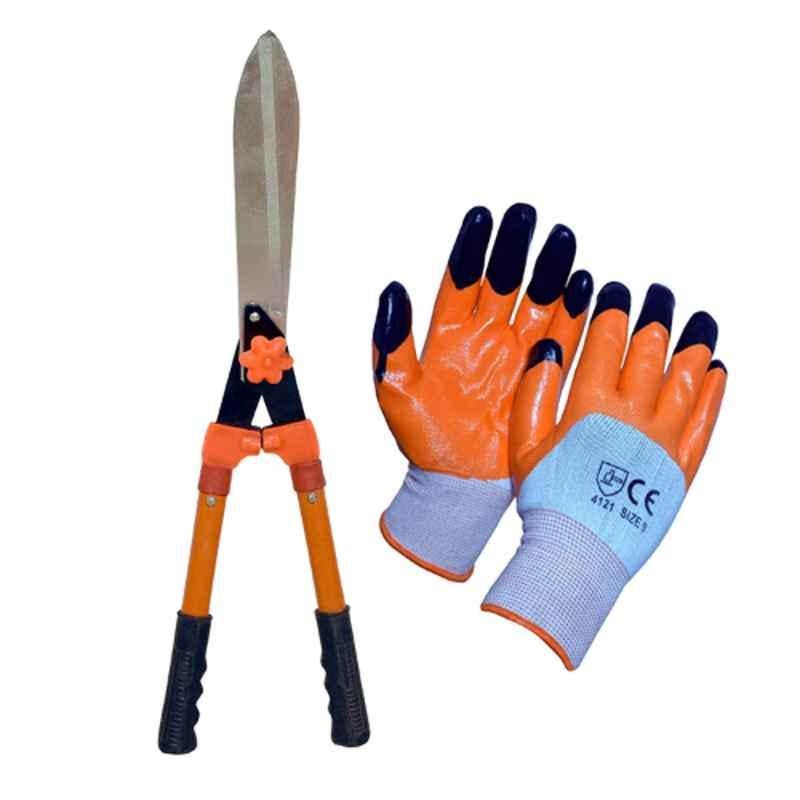 Pier Imports 2 Pcs Steel Hedge Shear with Rubber Grip Handle & Hand Gloves Kit, PI-45