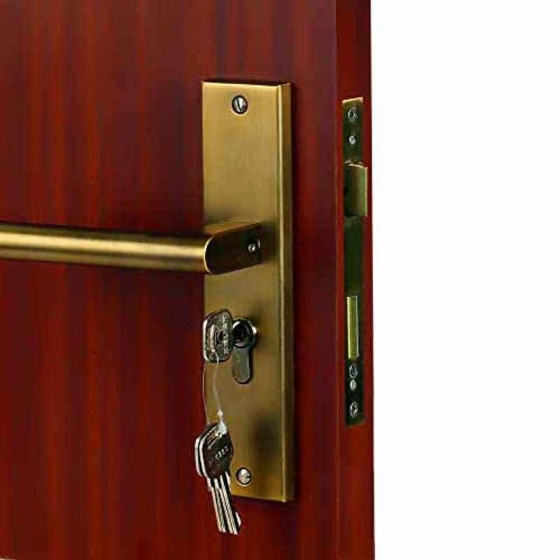 Homexpert MG301 8 inch 60mm Stainless Steel Antique Brass Finish Cylindrical Plate One Side Key Mortise Door Lock Set