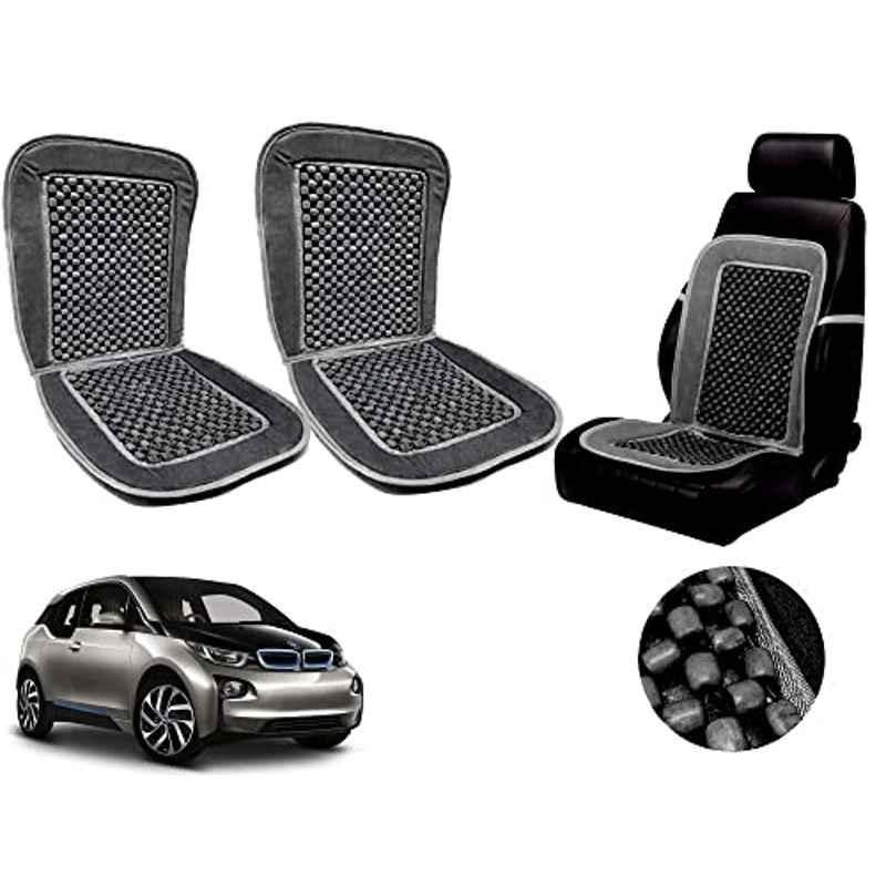 Auto Pearl PU, Velvet & Wooden Beads Grey Rectangular Seat Cushion for BMW i3 (Pack of 2 )