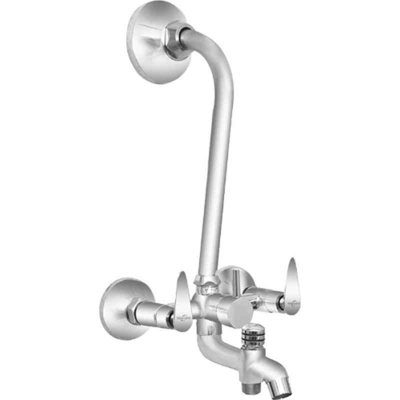 Neelkund Pan Brass Silver Chrome Finish 3-in-1 Wall Mixer with Band for Bathroom & Kitchen
