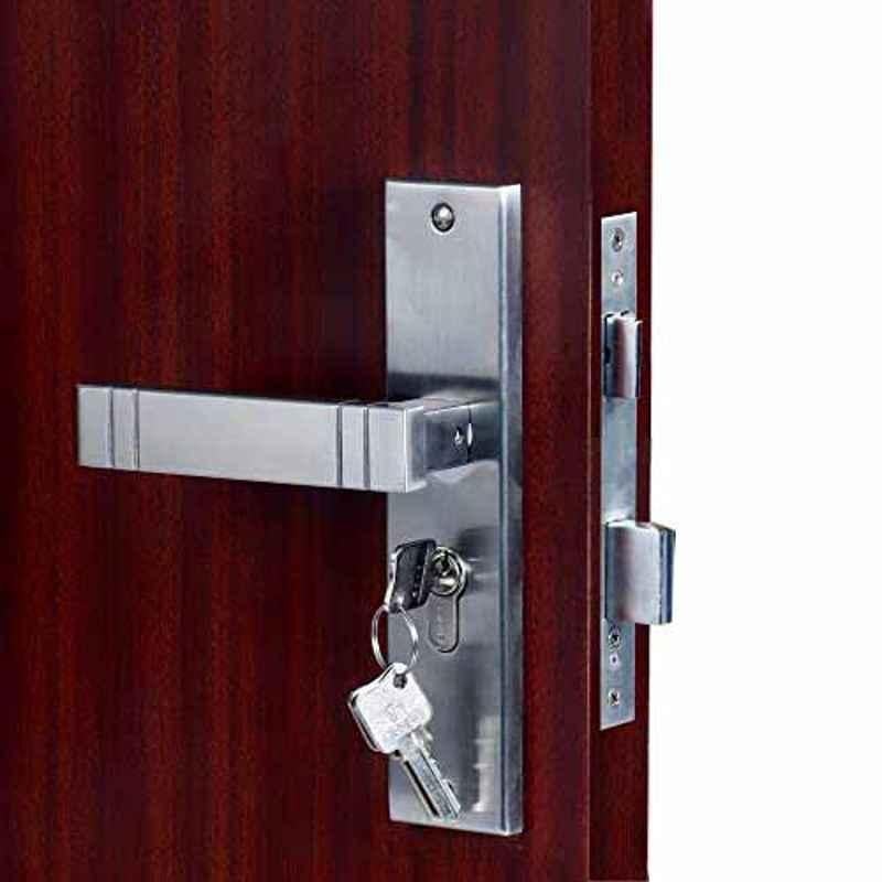 Homexpert Spacio 8 inch 60mm Stainless Steel Satin Finish Cylindrical Plate One Side Key Mortise Door Lock Set