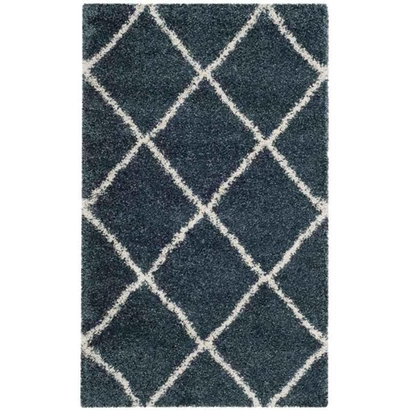 Carpetify 3x5ft Blue & Ivory Modern Anti Slip Shaggy Fluffy Fur Rug, 0712YBY2D69