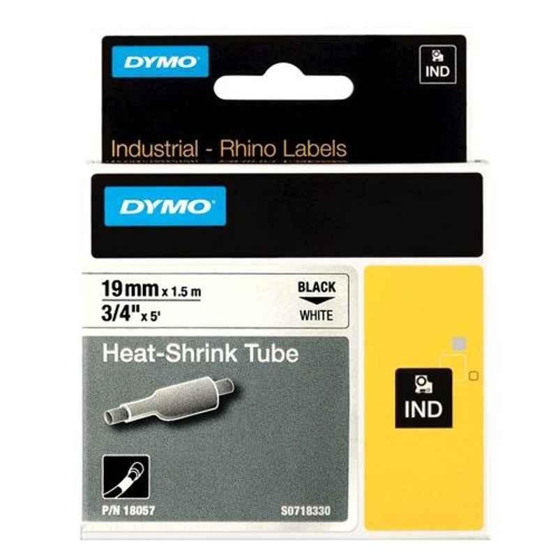Dymo S0718330ï¿½Rhino 19mmx1.5m Black on White Heat Shrink Tubing Tape, 18057