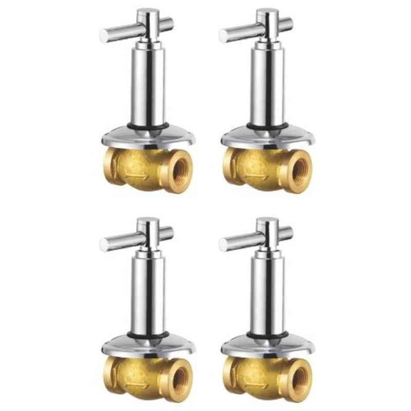 Drizzle Tarim 4 Pcs 15mm Brass Chrome Finish Silver Concealed Stop Cock Set, ACON15TARIM4