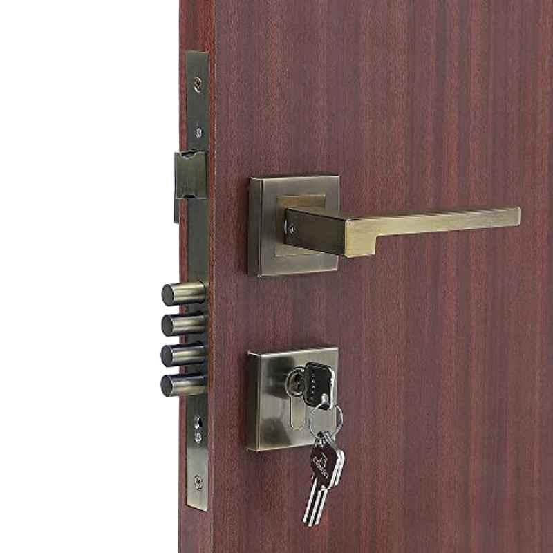 Homexpert Rose LB-306 Stainless Steel Antique Brass Finish Cylindrical Plate One Side Key Mortise Door Lock Set