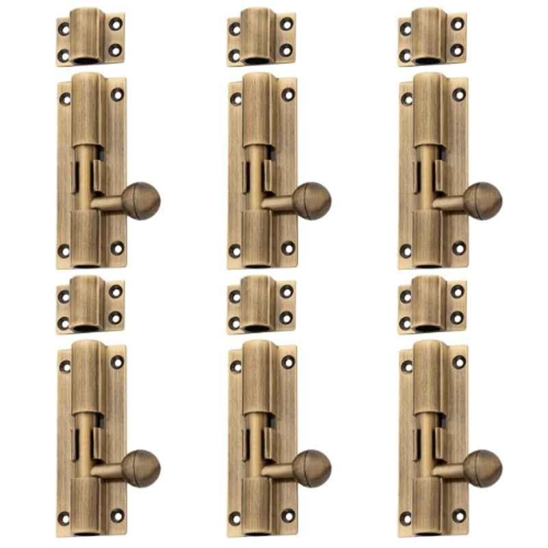Atom 18 inch Brass Antique Finish Aluminium Tower Bolt, TB001 (Pack of 6)