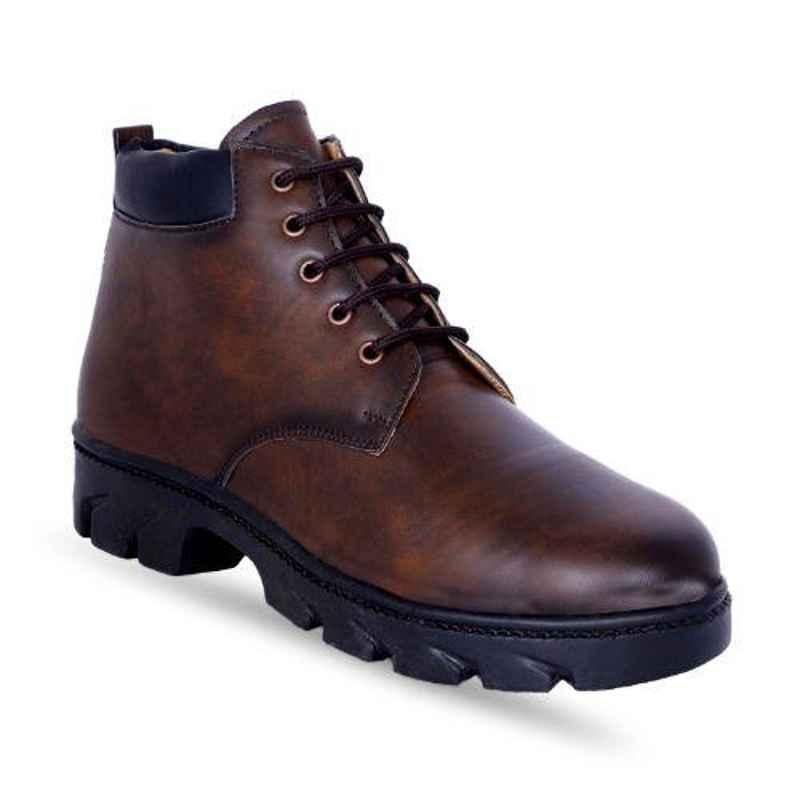Ryko SS007 Synthetic Leather Steel Toe Brown Safety Shoe, Size: 6