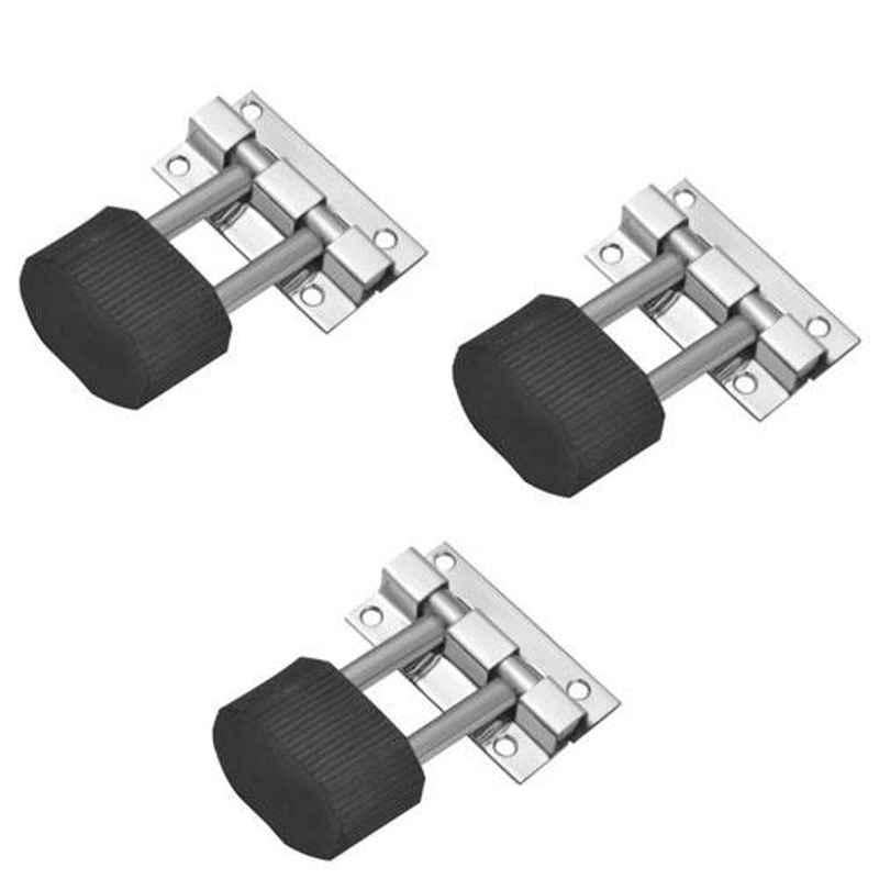Nixnine 3 inch Stainless Steel Floor Dual Rod Door Stopper with Rubber Tip, DBL_A-512_3PS (Pack of 3)