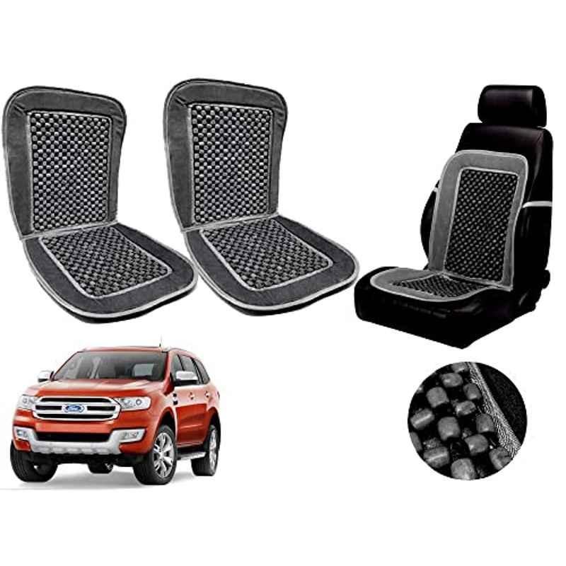 Auto Pearl PU, Velvet & Wooden Beads Grey Rectangular Seat Cushion for Ford Endeavour 2019 (Pack of 2 )