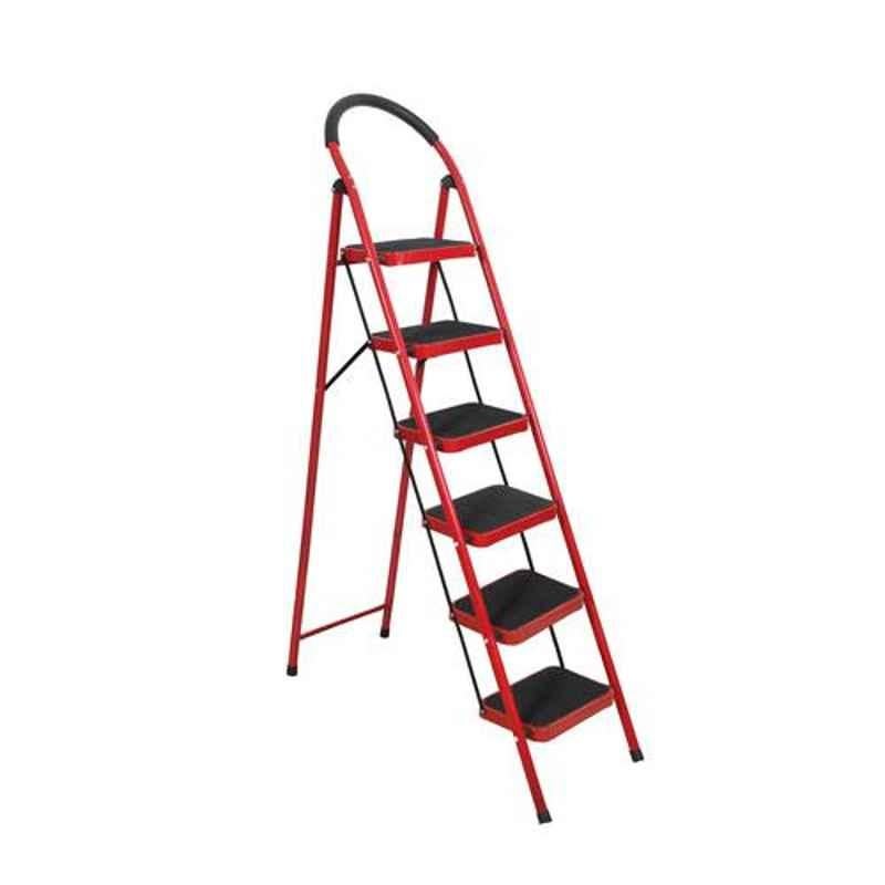Alnico 6 Steps Steel & Virgin Plastic Red Ladder with Platform, AKL6