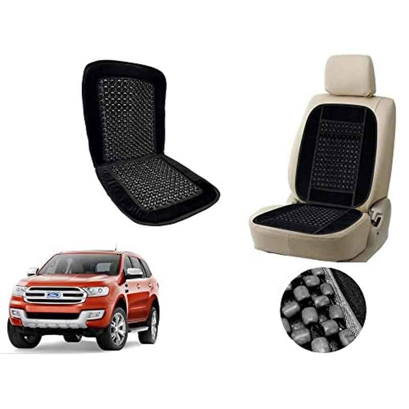 Auto Pearl PU, Velvet & Wooden Beads Black Rectangular Seat Cushion for Ford Endeavour 2019