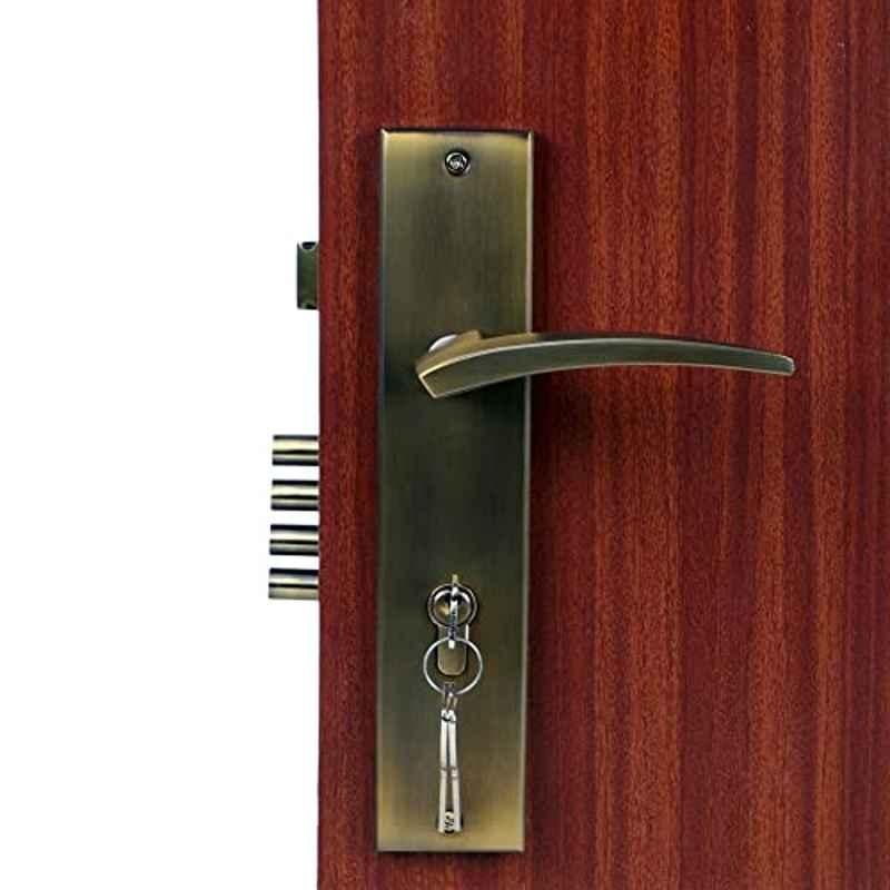 Homexpert Lobos 10 inch 60mm Stainless Steel Antique Brass Finish Cylindrical Plate Both Side Key Mortise Door Lock Set