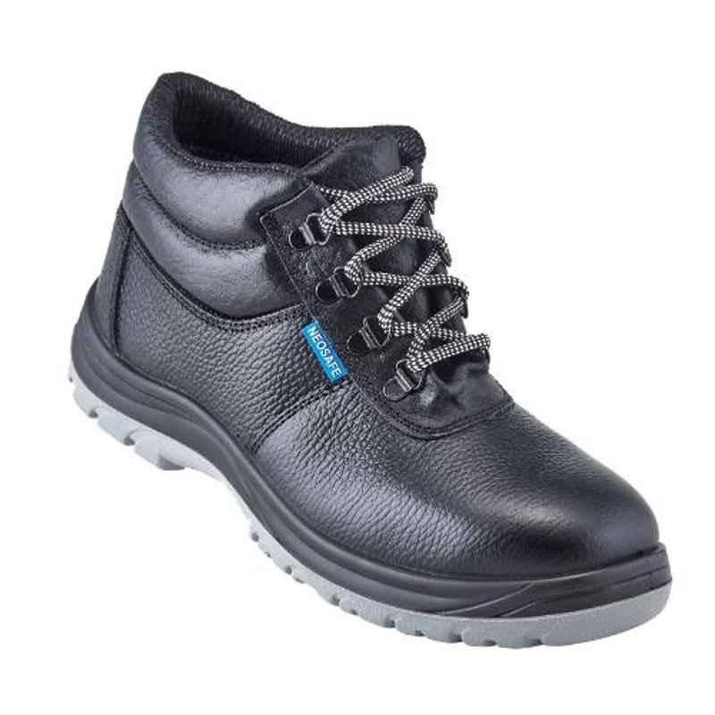NEOSafe Helix A7025 High Ankle Steel Toe Black Leather Work Safety Shoes, Size: 11
