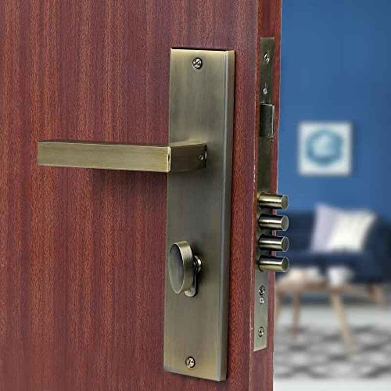 Voltizi 10 inch Stainless Steel 304 Antique Brass Finish Cylindrical Plate Mortise Door Lock Handle Set, LB201