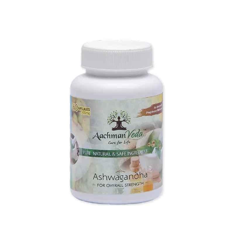 Aachman Veda 500mg Ashwagandha 60 Capsules Bottle, 8939111485470