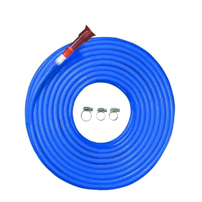 Cinagro 20m 1/2 inch Blue Braided Hose Pipe with Tap Adapter & 3 Clamps Set, CIN-HOP-BWH-L20-BLU