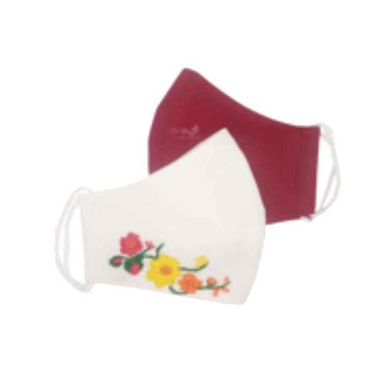 Ivillage 2 Pcs Large Cotton Off White & Maroon Organic 3 Layer Face Mask Set, Mask07L_Set6 (Pack of 25)