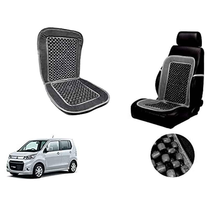 Auto Pearl PU, Velvet & Wooden Beads Grey Rectangular Seat Cushion for Maruti Suzuki WagonR Stingray