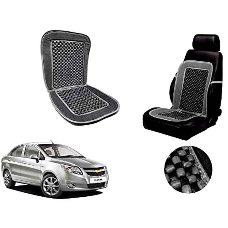 Auto Pearl PU, Velvet & Wooden Beads Grey Rectangular Seat Cushion for Chevrolet Sail