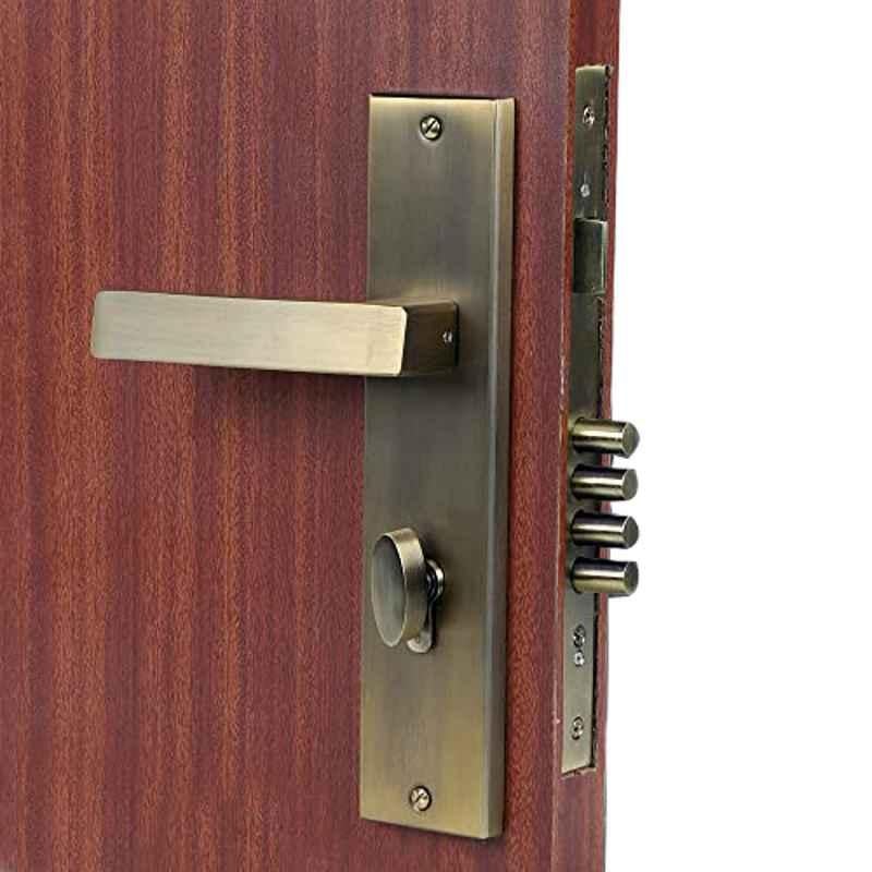 Homexpert LB-10003 10 inch Stainless Steel Antique Brass Finish Cylindrical Plate One Side Key Mortise Door Lock Set